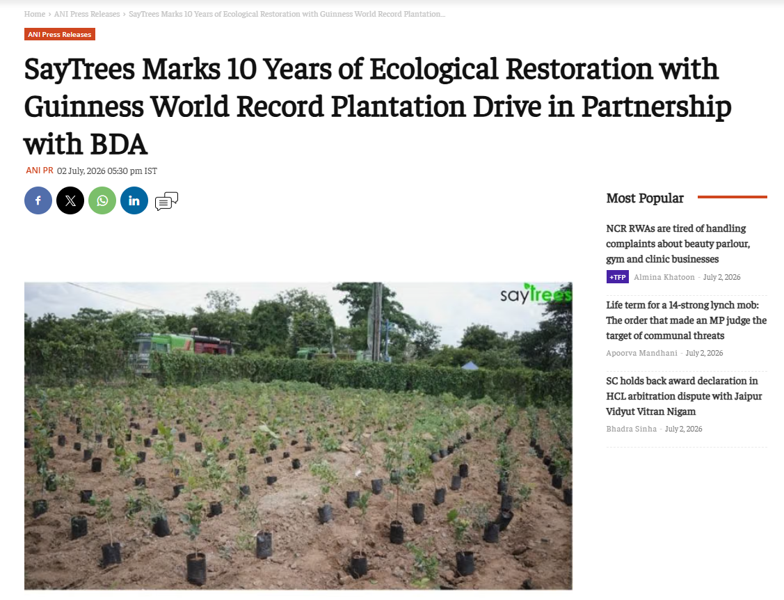SayTrees Marks 10 Years with Guinness World Record Plantation Drive